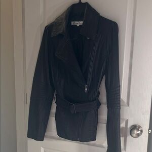 Kenneth Coke  Black Leather Belted Jacket